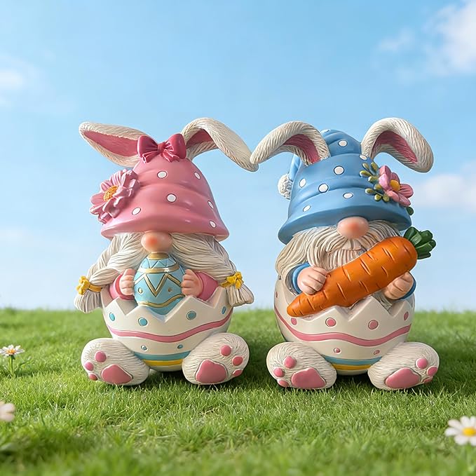Easter Gnomes Decorations Bunny Gnomes Easter Rabbits Gnome Figurine Decoration Resin Handmade Spring Gnome Table Ornaments Elf Gifts for Home