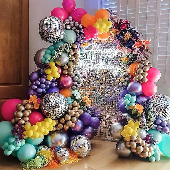 14 Pcs Disco Ball Balloons 22/15/10 4D Ball Balloons Metallic Silver Disco Mylar Balloon Chrome for Birthday Bachelorette 70s 80s 90s Themed Graduation Retro New Year Eve Prom Party Decor
