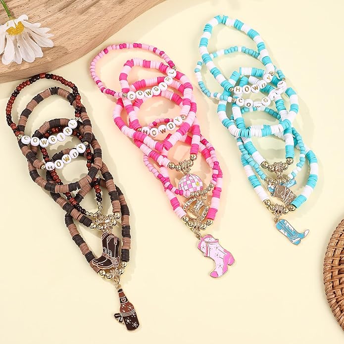 Cooluckday 36 Pcs Holiday Heishi Surfer Bracelets for Women Bulk Easter Mother's Day Christmas St. Patrick's Day Mardi Gras Bracelet Stackable Stretch Friendship Bracelets Set