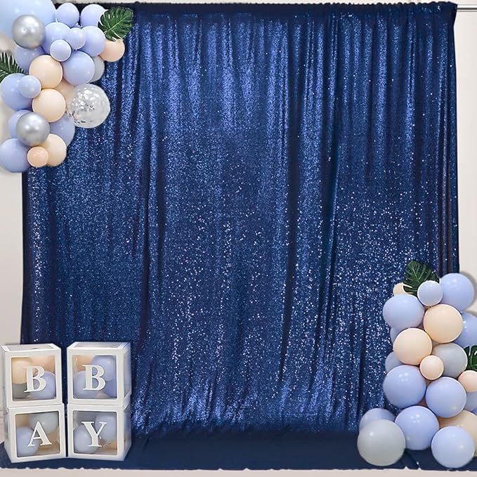 PartyDelight Navy Blue Sequin Backdrop 6x8ft - High Density 3mm Shimmer Sequin Background for Independence Day, July 4th, Birthday & Live Decor, 4-Inch Rod Pocket
