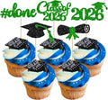 Gyufise 30Pcs 2026 Graduation Done Cupcake Toppers Green Glitter Class of 2026 Cupcake Picks Grad Cap Diploma Cake Decorations for 2026 Graduation Theme Party Cake Decorations Supplies