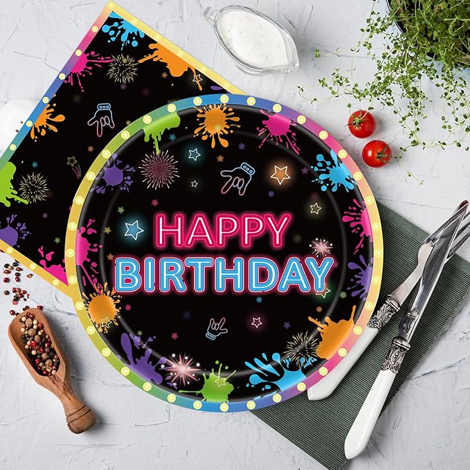 40pcs Neon Plates and Napkins Party Supplies, Disposable Neon Glow Birthday Party Plates and Napkins Tableware Set for Neon Birthday Party Decorations