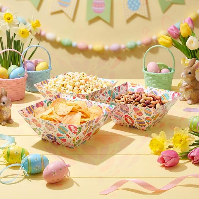 Marspark 12 Pcs Easter Popcorn Boxes Easter Paper Food Trays Watercolor Bunny Egg Flower Platter Spring Rabbit Dishes for Food Snacks Cookies Dessert Party Supplies Birthday Baby Shower Wedding