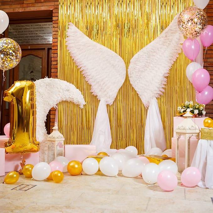 Crosize 4 Pack 3.3 x 9.9 ft Gold Foil Fringe Curtains Party Decorations, Gold Tinsel Curtain Backdrop for Parties, Door Streamers, Glitter Streamer Fringe Backdrop for Birthday Decoration