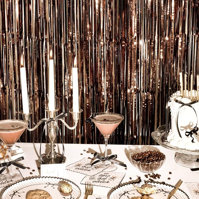 PartyWoo Foil Curtain 2 pcs, 3.3x6.6 ft Metallic Brown Tinsel, Foil Fringe Curtains, Birthday Decorations, Party, Wedding Backdrop