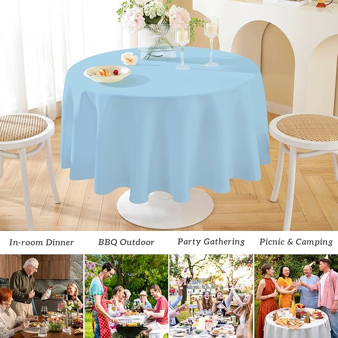 Mulbozy 2 Pcs Light Blue Round Tablecloth, 84 inches Disposable Plastic Light Blue Circle Table Covers for Baby Shower Wedding Bridal Shower Birthday Party Decorations