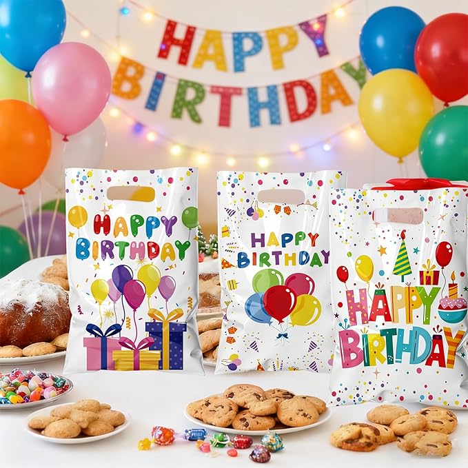 TESKEUP Party Favor Bags for Birthday Goodie Bags - Bulk Treat Gift Bags for Candy, Cookies, Snacks, Happy Birthday Party Supplies Classroom Treats, and Event Gifts (30 Pcs)