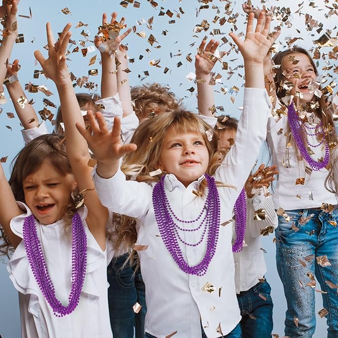 50PCS Mardi Gras Beads, Purple Bead Necklace Party Favors, 33" Necklaces, Festival Parade Throw Accessories for Halloween Mardi Gras Wedding Birthday Celebrations Decorations