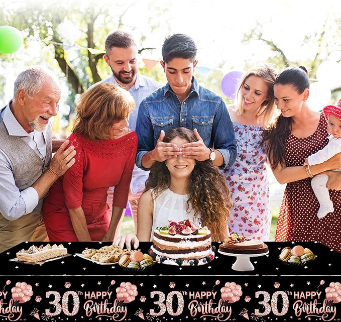 3 Pack Rose Gold Happy Thirty Table Cover - 30th Birthday Party Supplies, Plastic Disposable Rectangular Table Cloth Decor
