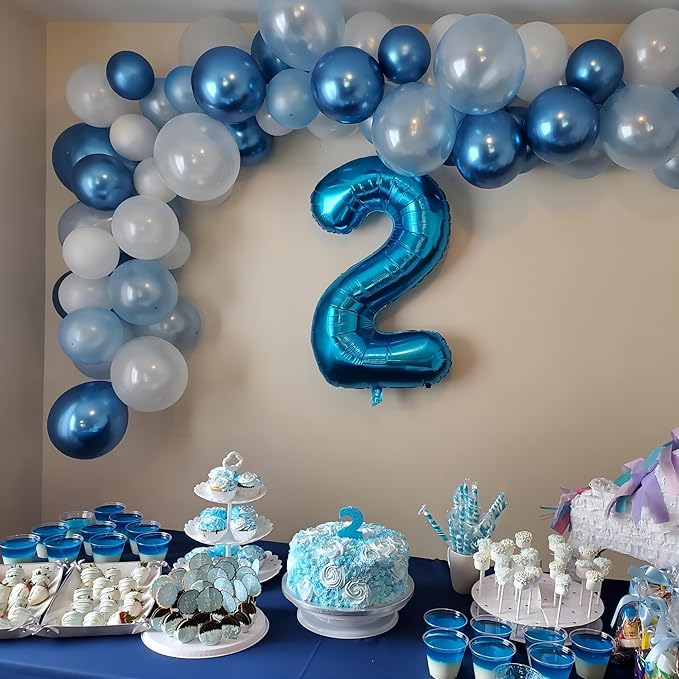 40 Inch Blue Number Balloon 2, Large Number Foil Balloons Mylar for Girl Boy Birthday Party Celebration Decorations Supplies, Digital Balloons for Wedding Anniversary Events Decorations