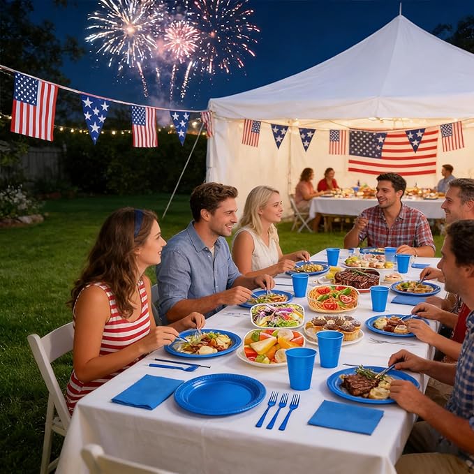 200pcs Blue Plastic Party Plates Party Supplies, 50Pcs Disposable Royal Blue Dinner Plates and Napkins, Cups & Cutlery Dark Blue Party Decorations for July 4th, Graduations, Birthday