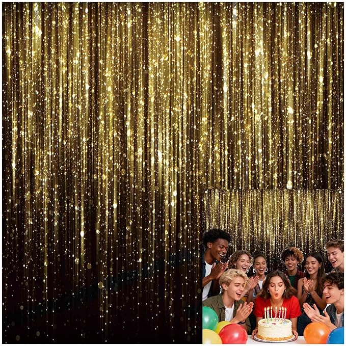 8x8 FT Black Gold Glitter Photo Backdrop Golden Spots Bokeh Sequin Portrait Photography Background Happy New Year Baby Shower Birthday Anniversary Party Banner Decorations Polyester