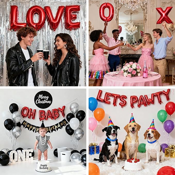 98 Pcs Red Letter Balloons, Custom 3 Set A-Z Set for Personalizing Names & Phrases Party Supplies Banners - with 1 Set AEOLMPRST 20Pcs for Wedding/Birthdays/Annivs/Grads Party Banner Custom Phrase