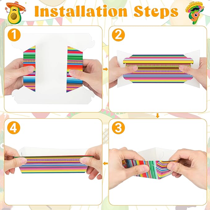 100 PCS Cinco De Mayo Plates, Large Capacity Mexican Plates, Serape Cinco De Mayo Food Trays Fiesta Hot Dog Trays Mexican Trays for Serving Food, Disposable Fiesta Party Decorations