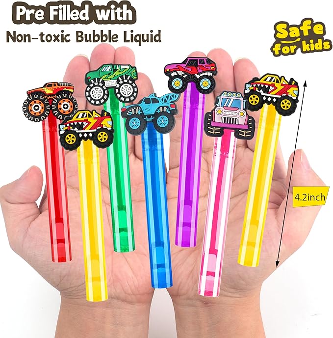 24Pcs Truck Bubble Wands for Birthday Party Favors Decorations, Durable Truck Bubble Toys for Kids Pinata Goodie Bag Stuffers & Classroom Prizes
