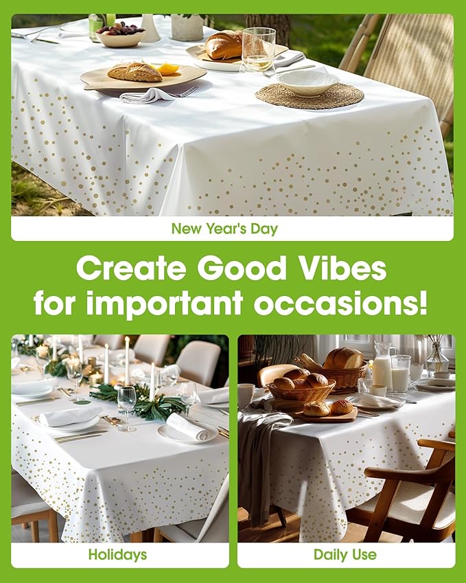 Pureegg Plastic Table Cloth Disposable 8 Pack, 54 x 108 Inch Table Cloths, Graduation Decorations Class of 2026, Graduation Tablecloths, Rectangle, Plastic Cover, Leakproof & Sturdy, White and Gold