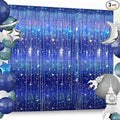 3 PCS Galaxy Foil Curtains Backdrop for Space Themed Party Decorations, 3.3 x 6.6 ft Blue Iridescent Tinsel Curtains, Foil Fringe for Photo Booth, Outer Space Birthday or Alien Party