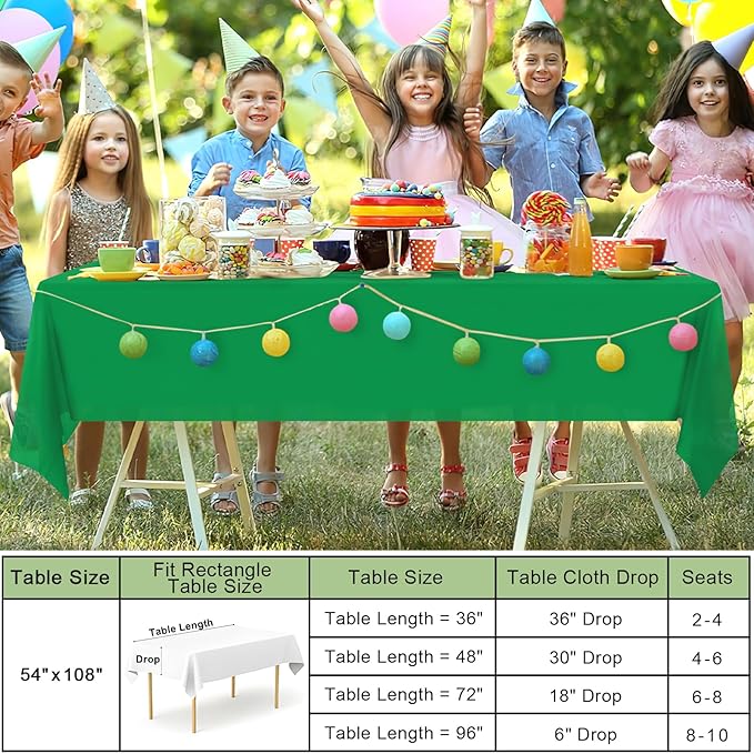 misaya 6 Packs Disposable Plastic Table Cloth, 54 x 108 Inch Waterproof Rectangle Tablecloth, Leakproof & Sturdy Decorative Table Covers for Easter, Picnic, Party and Outdoor, Green