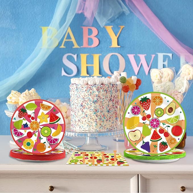 chiazllta 96 Pcs Fruits Paper Plates Tutti Summer Fruit Birthday Party Decorations Disposable Fruit Tableware Party Supplies Favors for 24 Guests
