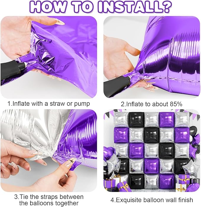 Black Purple Silver Foil Balloon Wall,25Pcs Double Sided Balloons Backdrop Helium Balloon Tunnel Arch Garland Kit for Birthday Graduations Anniversary Baby Shower Party Decorations
