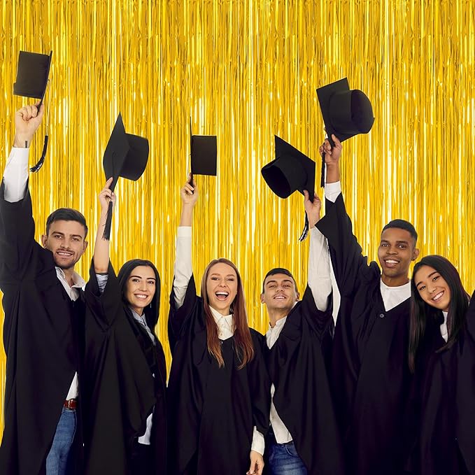 4 Pack 2026 Graduation Party Decorations, 3.28 x 7.05 Feet Gold Grad Curtains, Metallic Gold Backdrop Curtain Class of 2026 Backdrop Party Streamer, Congrad Backdrop Grad Decor 2026