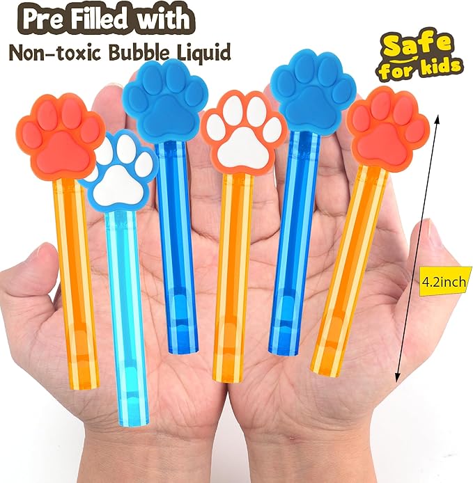 24Pcs Blue Orange Dog Paw Bubble Wands for Kids Paw Party Favors Supplies Decorations, Pinata Goodie Bag Stuffers & Classroom Prizes