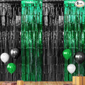 6Pack 3.3Ft x 6.6Ft Graduation Foil Fringe Curtain Backdrop Decorations, Green Black Metallic Tinsel Foil Streamers Curtain Photo Booth Background for Graduation Prom Wedding Birthday Party Decoration