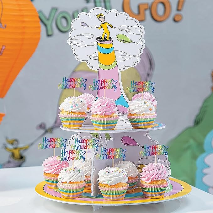 24 PCS Happy Anniversary Cupcake Toppers - Glitter Wedding Picks, Decorations for Baby Shower, Birthday Party Cake - Colorful Supplies