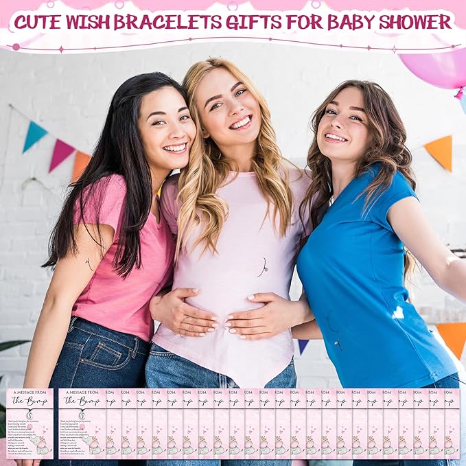 Thyle 50 Set Pink Elephant Baby Shower Favors for Guests Adjustable Bracelets with Message from the Bump Card Footprints Charm Baby Shower Bracelets for Gender Reveal Thank You Gifts