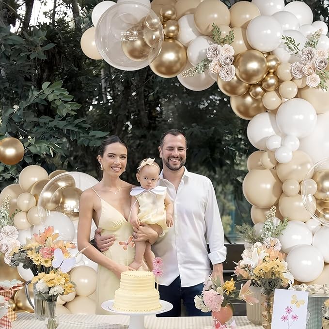 White and Gold Balloon Arch Kit, Metallic Gold and Sand White Balloon Garland Kit for Wedding Birthday Baby Shower Gender Reveal Bridal Decorations