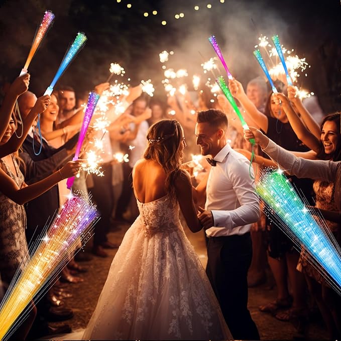 28 PCS Glow Fiber Wands Sticks, LED Light Wands, Glow in The Dark Party Supplies, Fiber Optic Wands, LED Flashing Sticks, Fiber Optic Light Wand Stick for Party, Wedding, Halloween & New Year