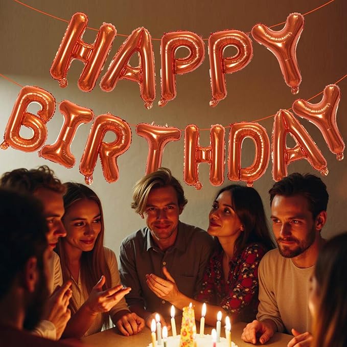KALOR Orange Happy Birthday Balloons Banner, 16 Inch Mylar Foil Letters Balloon Sign for Birthday Party Decorations Photo Booth Backdrop