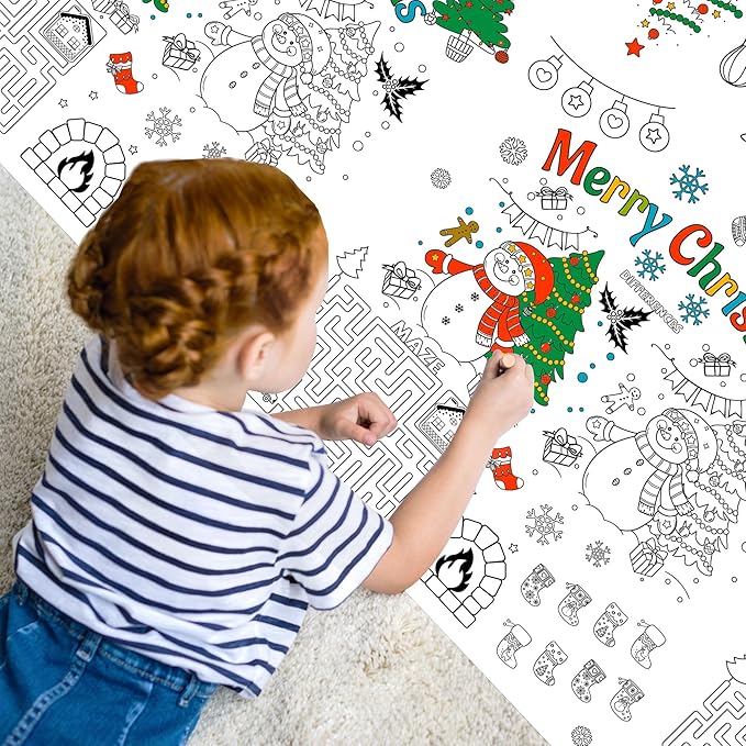 Large Christmas Coloring Tablecloth,54 x 108 Inches Xmas Giant Coloring Poster Paper Tablecloth for Party Decorations Home Activity Supplies