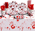 Halloween Party Supplies Dinnerware Decorations - Bloody Zombie Tablecloth, Paper Plates, Cups, Straw, Napkins, Cutlery - Horror Halloween Birthday Party Decorations Tableware Serves 20 Guests-161CT
