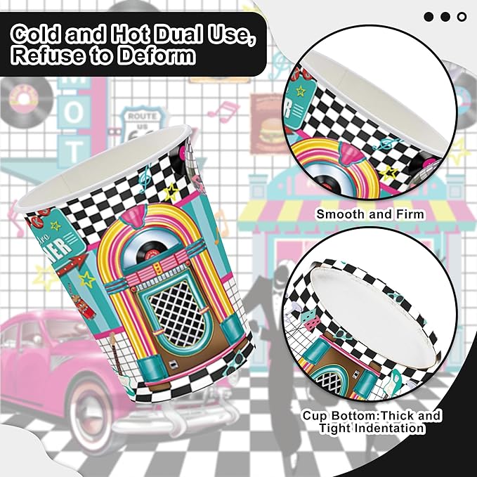120pcs 50's Theme Party Supplies Back To 1950's Sock Hop Birthday Party Decoration Retro Rock And Roll Tableware Fabulous For Serves 20 Guests