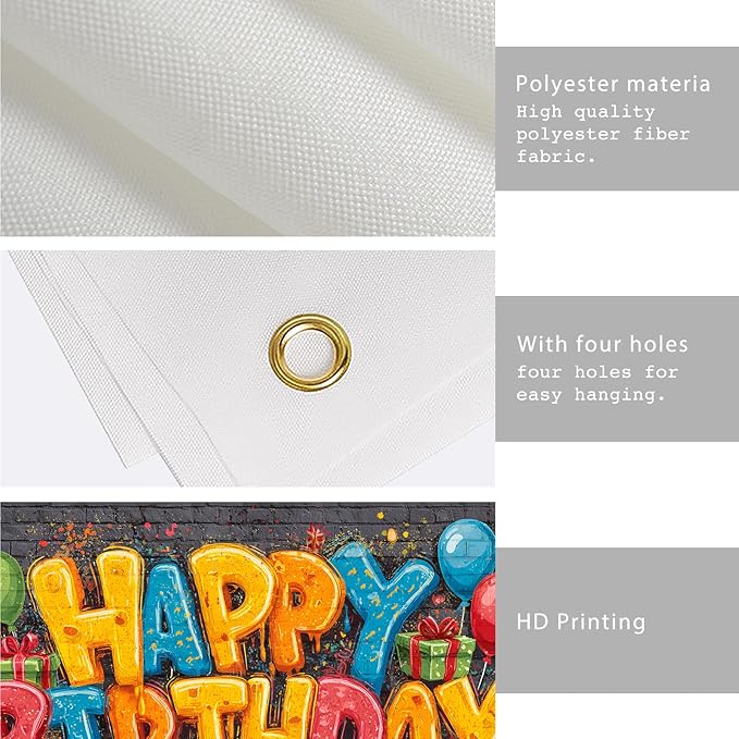 Nuxovilar Happy Birthday Yard Banner - 71x43 inches, Graffiti-Inspired Design Decorations Large Happy Birthday Banner Outdoor & Indoor Backdrop