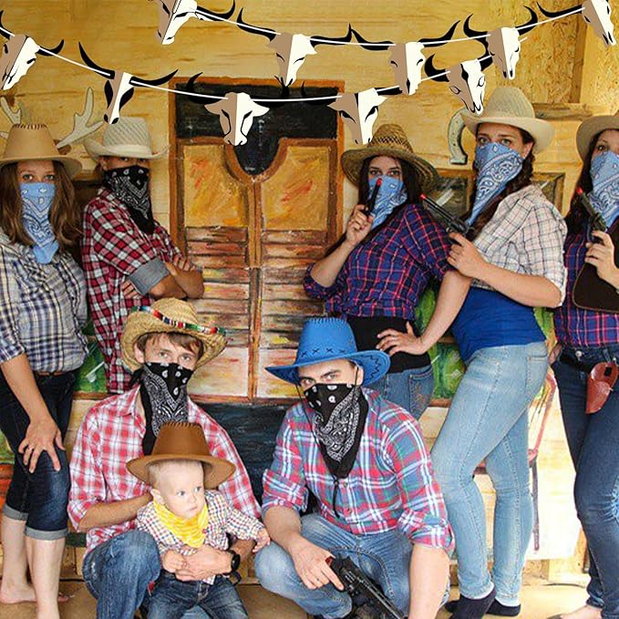 Hooqict Western Cowboy Rodeo Party Banner Western Birthday Party Decorations Bull Skull Banner Western Happy Birthday Banner Garland for Wild West Country Birthday Decorations