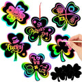 JULMELON 36 PCS St. Patrick’s Day Shamrocks Scratch Crafts Bulk Rainbow Magic Scratch Art for Kids DIY Handmade Saint Patrick’s Day Crafts for Kids St Patricks Day Classroom Party Favors Gift Tag