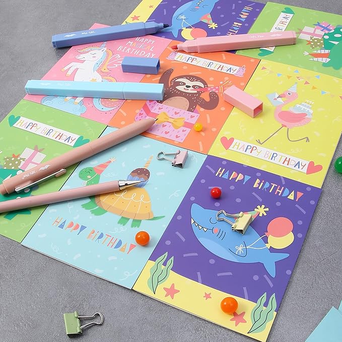 Mr. Pen- Happy Birthday Cards for Kids, 3.75" x 5.2", 48 Pack with Envelopes, 6 Colorful Animal Designs, Kids Birthday Card