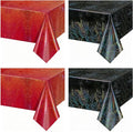 4Pcs Red and Black Holographic Tablecloths Rectangular Black Iridescent Tablecloth Shimmer Metallic Red Table Covers for Halloween Retirement Family Gatherings Christmas Party Supplies, 54 x 108Inch
