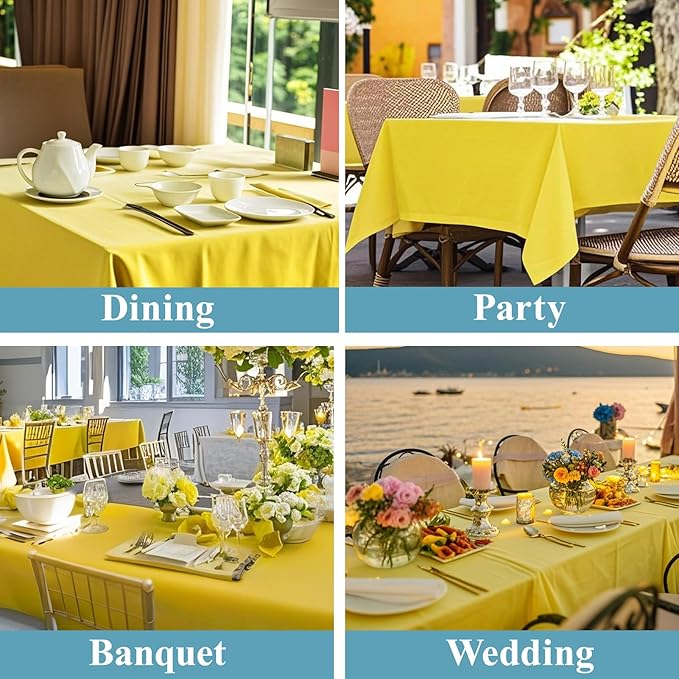 VidaFete Tablecloth 2 Pack 90 * 156inch Rectangle Table Cloth Polyester, Stain Wrinkle Resistant Polyester Dining Table Cover for Kitchen Dinning Party Wedding Rectangular Buffet Decoration(Yellow)