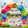 back to school balloons hot pink and red yellow green balloon garland arch kit 130+pcs with school bus classroom apple mylar balloon for back to school Birthday party decorations