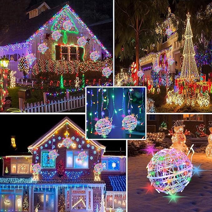 Outdoor Christmas Balls Lights Tree Lights Waterproof, 4 Pack 7.87" LED Hanging Globe Sphere Lights with 8 Lighting Modes Memory Timer Plug for Party Wedding Xmas Porch Patio Garden Yard Decorations
