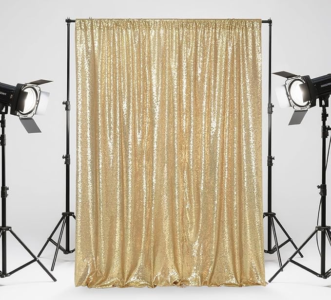 Light Gold Backdrop Photobooth Sequin 4FTx7FT Glitter Curtains for Birthday Party Wedding Wall Decoration