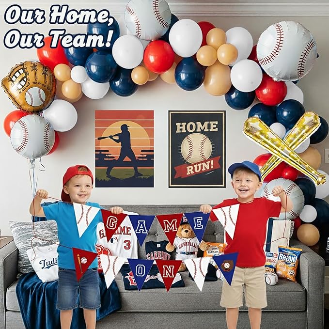Baseball Birthday Party Decorations & with Red White Blue Nude balloon arch & Baseball Bat Gloves stars Foil balloons for Kids Fans Game Day sports Themed Rookie of the Year Party Decor Supplies