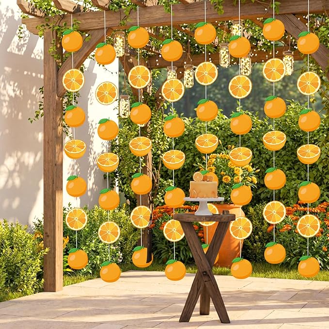 8 Pcs Orange Party Decorations Citrus Slice Birthday Hanging Garlands Banner Tangerine Paper Cutouts Streamer for Little Cutie Orange Baby Shower Wall Ceiling Spritz Decor Supplies