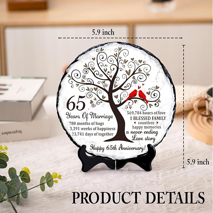 Blue Sapphire Couple Slate Plate – 65th Wedding Gifts for Parents & Couples – Unique 65th Anniversary Wedding Gift Ideas – 65 Years of Marriage Decoration, Plaque, Keepsake