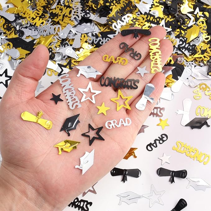 Silver Gold and Black Graduation Confetti 2026, 1000 Pcs Congrats Grad Confetti Class of 2026 Party Table Centerpiece for Graduation Party Decorations