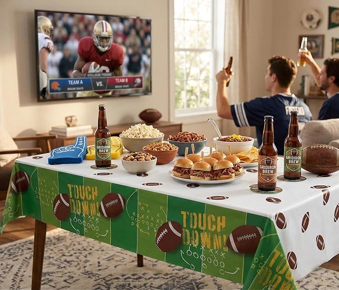 Party Dimensions Football Disposable Plastic Table Cover, 54" x 96", Touchdown Design, Rectangle Tablecloth, 12-Count