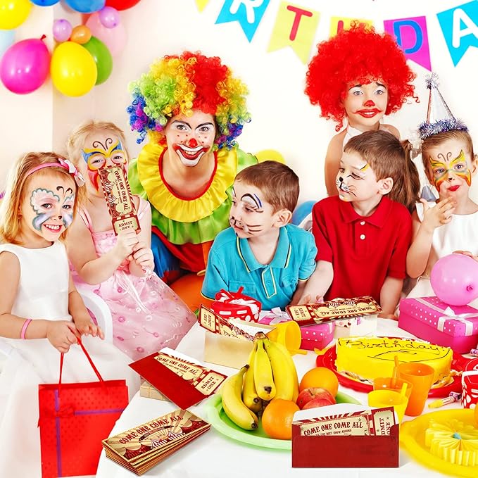 Fuutreo 50 Pcs Circus Party Invitations with Envelopes Vintage Carnival Birthday Invitations Double-sided Fill in Invites for Theme Birthday Party 25 Ticket 25 Envelopes